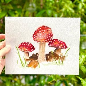 Petit Garden Mushrooms Print: Watercolor 5x7